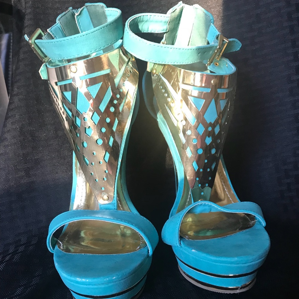 turquoise high heels sandals